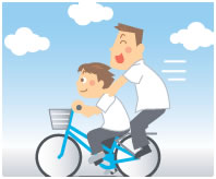 自転車に二人乗りしている画像