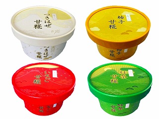 甘糀アイス4種「つきはぜ甘糀」、「いちご甘糀」、「緑茶甘糀」、「柚子甘糀」