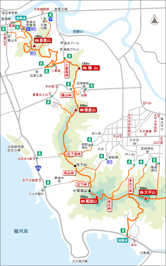 沼津アルプスと登山口　地図