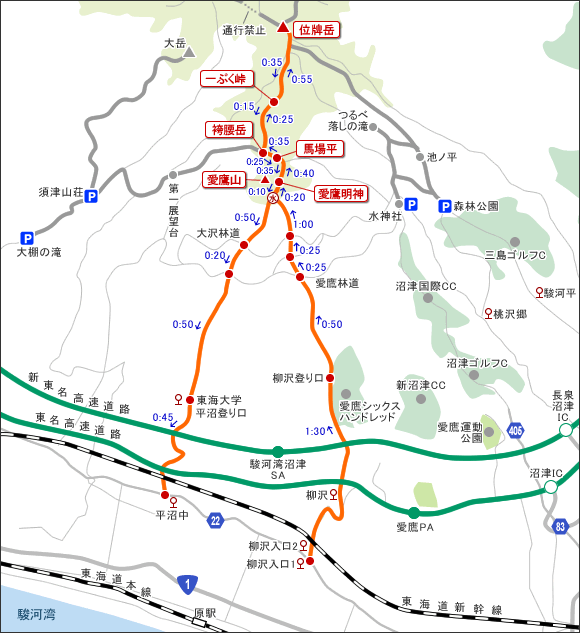 愛鷹山登山地図（概略）