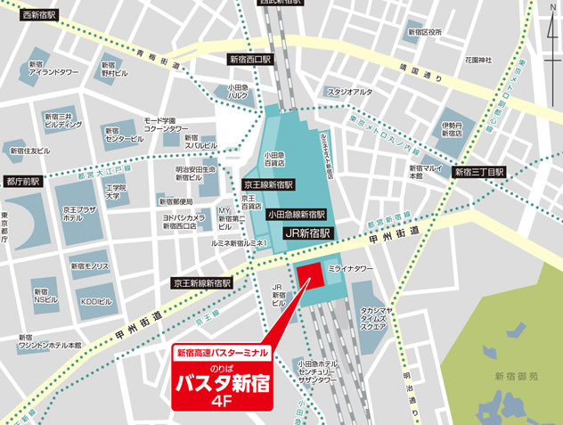 新宿高速バスターミナル のりば バスタ新宿4階の地図