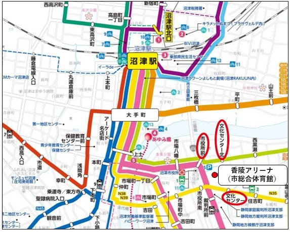 香陵アリーナ(市総合体育館)最寄りバスのりばイメージ図