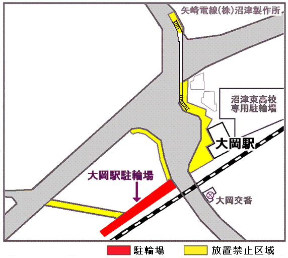 大岡駅周辺の自転車等放置禁止区域マップ