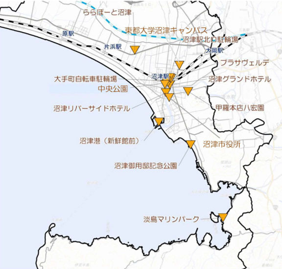 市内のサイクルポート設置場所の地図