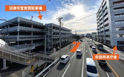 立体駐車場、平面駐車場（体育館）　進入ルートの画像