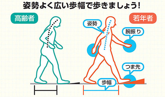姿勢よく広い歩幅で歩きましょう!