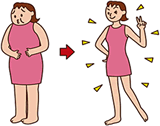 肥満気味の女性がスリムになったイラスト