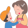 お母さんと子供が笑顔で向き合っているイラスト