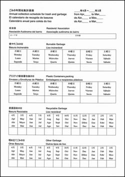 外国人用ごみの年間収集計画表（作成用台紙）