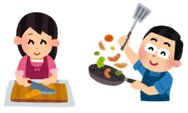 男性と女性が料理をしているイラスト