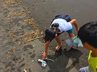 海のごみ拾いに参加する子供たち2