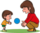 お母さんと子供がボールで遊んでいるイラスト