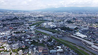 黄瀬川大橋（仮橋）と黄瀬川橋空撮