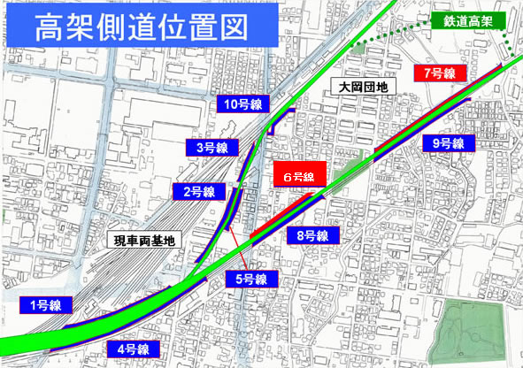 高架側道位置図　1号線～10号線