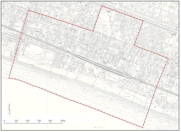 届出対象区域の地図（原駅前地区）