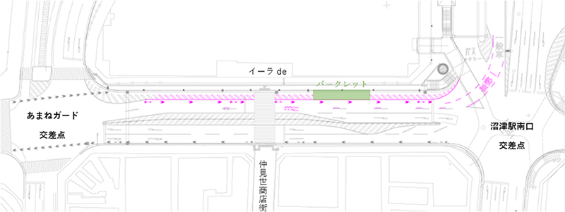 実施場所詳細図（あまねガード交差点～沼津駅南口交差点）