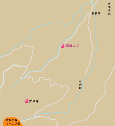 河内の稲荷スギ　地図
