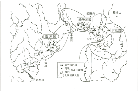 古墳群と古代の国の位置を示した地図