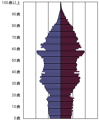 平成17年の人口の年齢構成（棒グラフ）