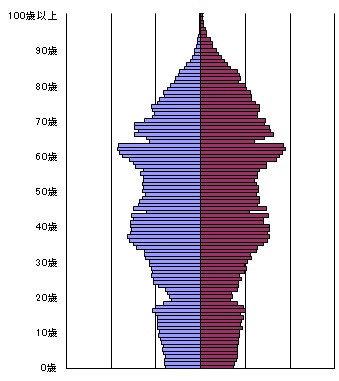 平成22年の人口の年齢構成（棒グラフ）